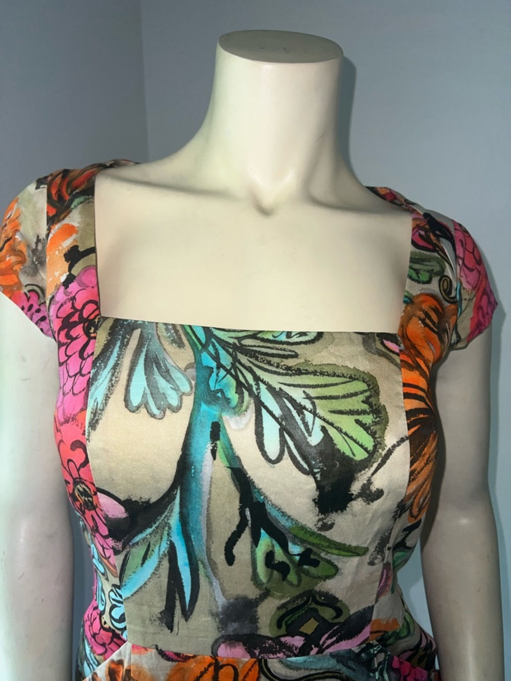 Milly Square Neck Cotton Multi Color Floral Retro Mad Men Cosplay. Size 8. - Picture 2 of 6